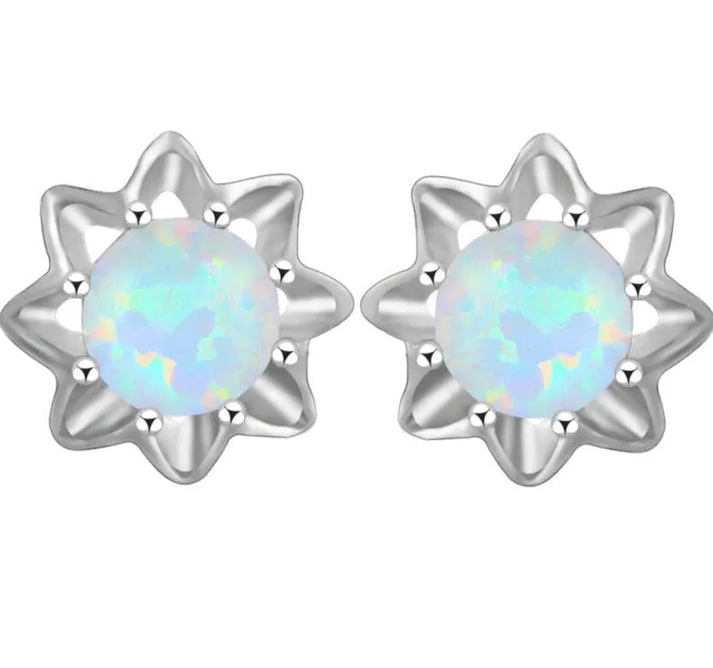 White Pink Blue Fire Opal Stud Earrings