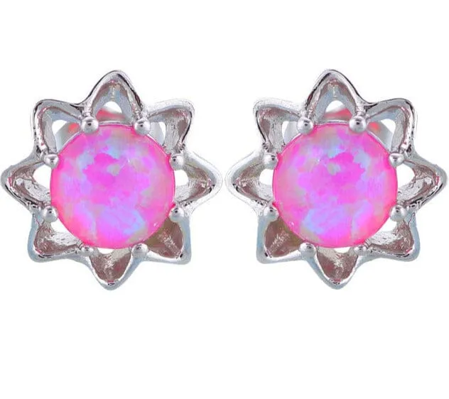 White Pink Blue Fire Opal Stud Earrings