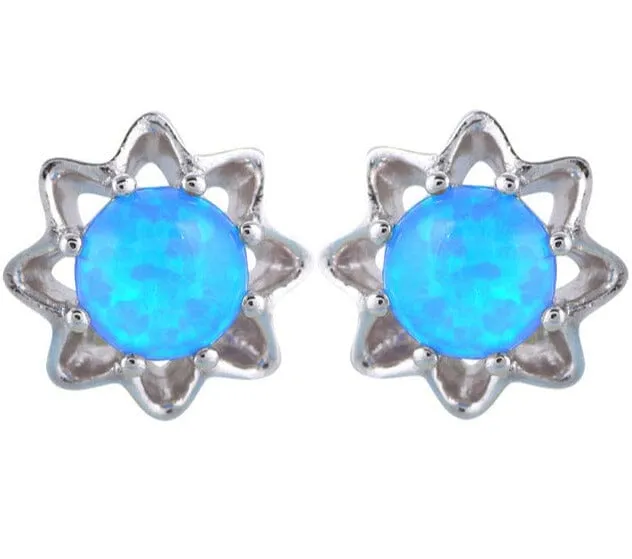 White Pink Blue Fire Opal Stud Earrings