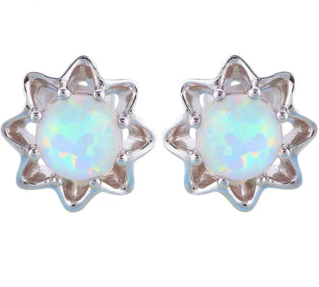 White Pink Blue Fire Opal Stud Earrings