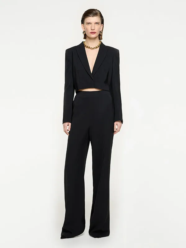 Wide Leg Stretch Cady Trouser in Black