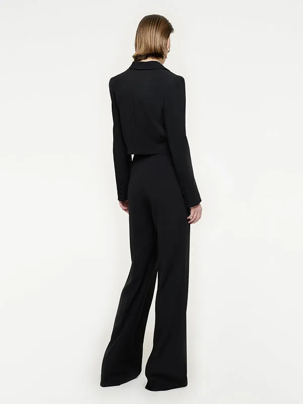 Wide Leg Stretch Cady Trouser in Black