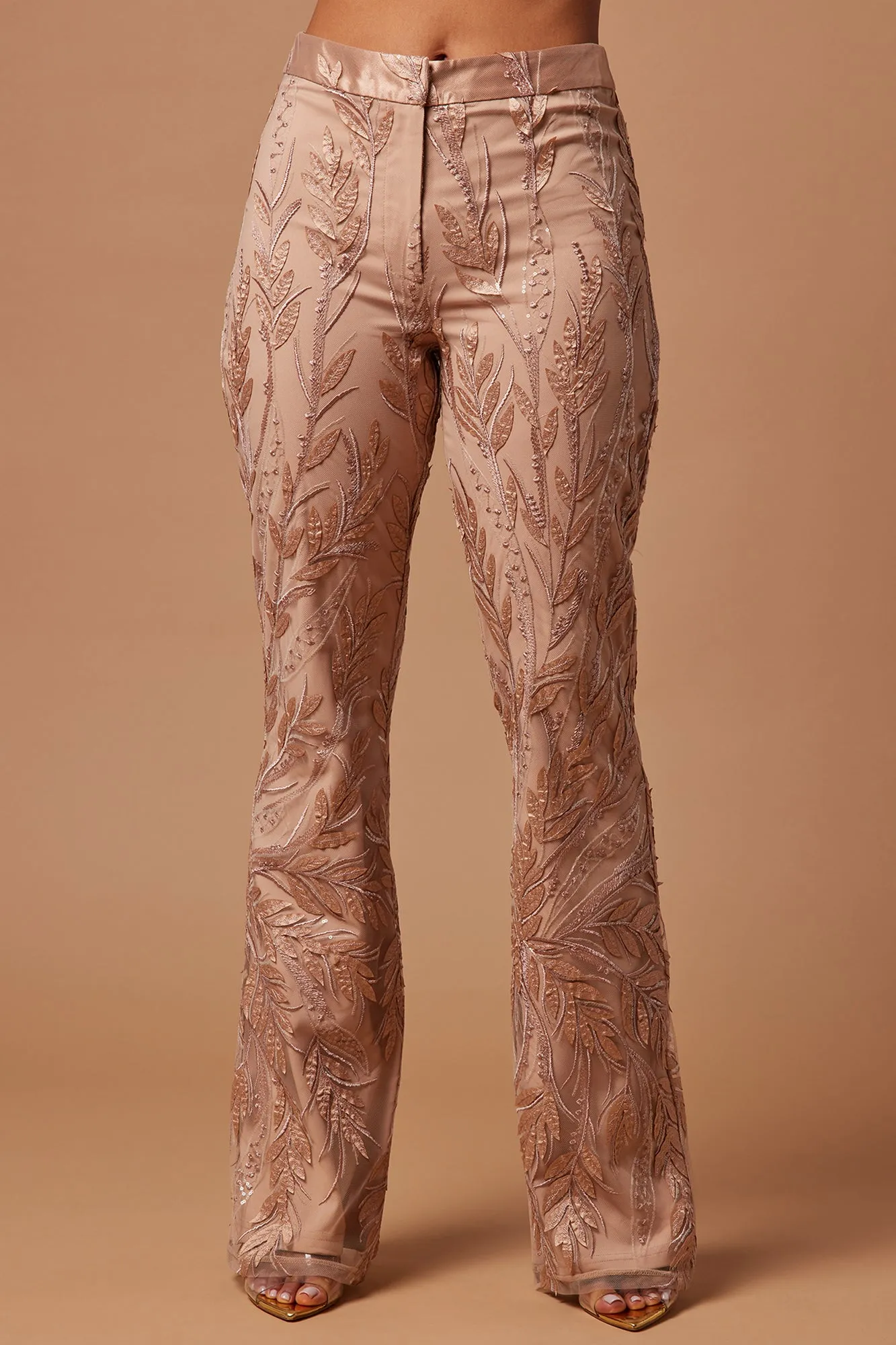 Willa Sequin Embroidered Pant - Mocha