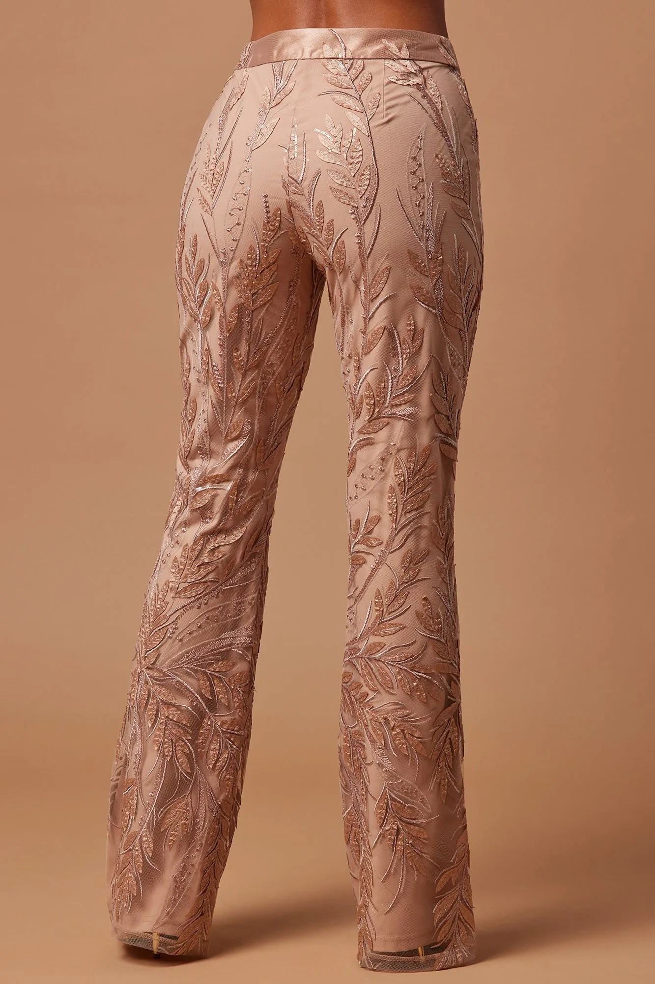 Willa Sequin Embroidered Pant - Mocha