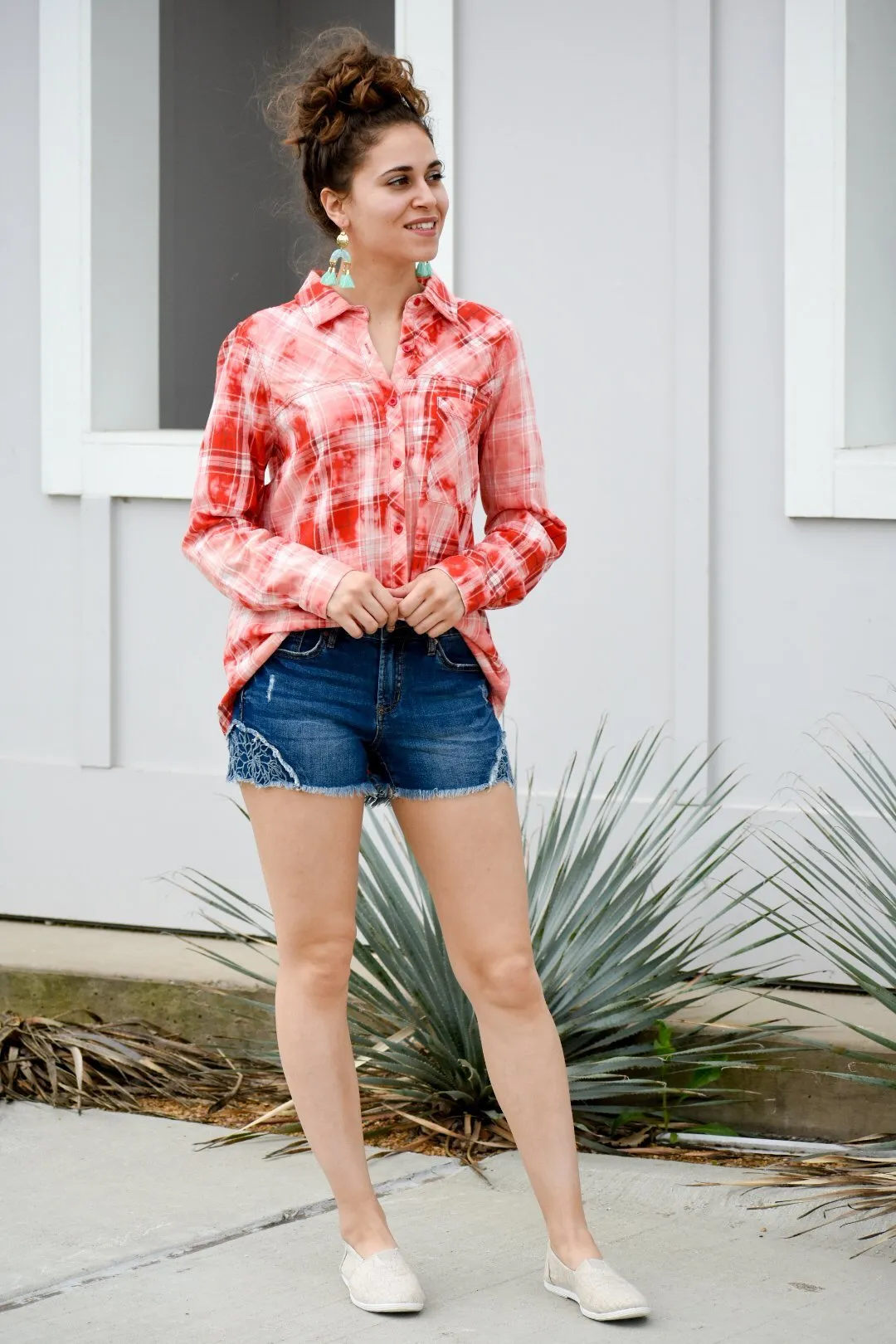 Your Goodness Coral Plaid Top