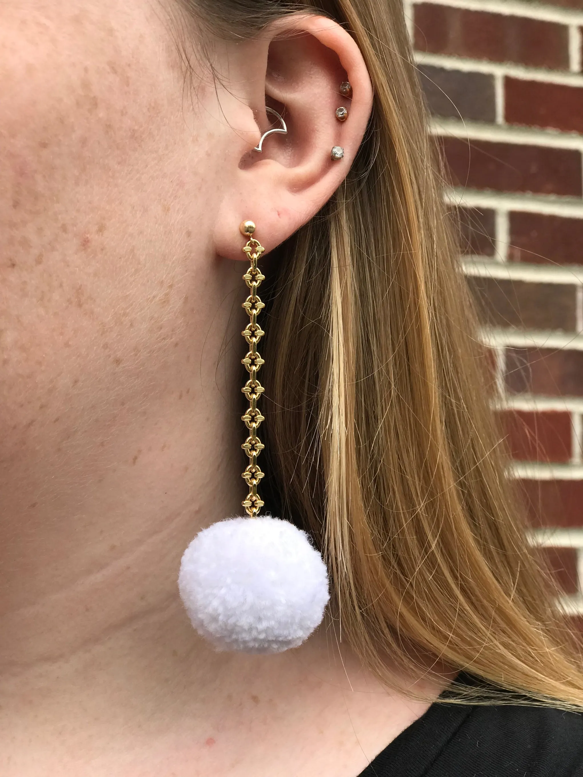 Yunis K Endless Summer Pom Pom Dangle Earrings in Gold and Blush