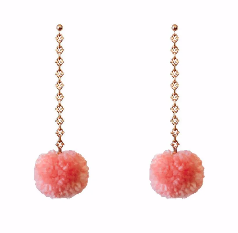 Yunis K Endless Summer Pom Pom Dangle Earrings in Gold and Blush